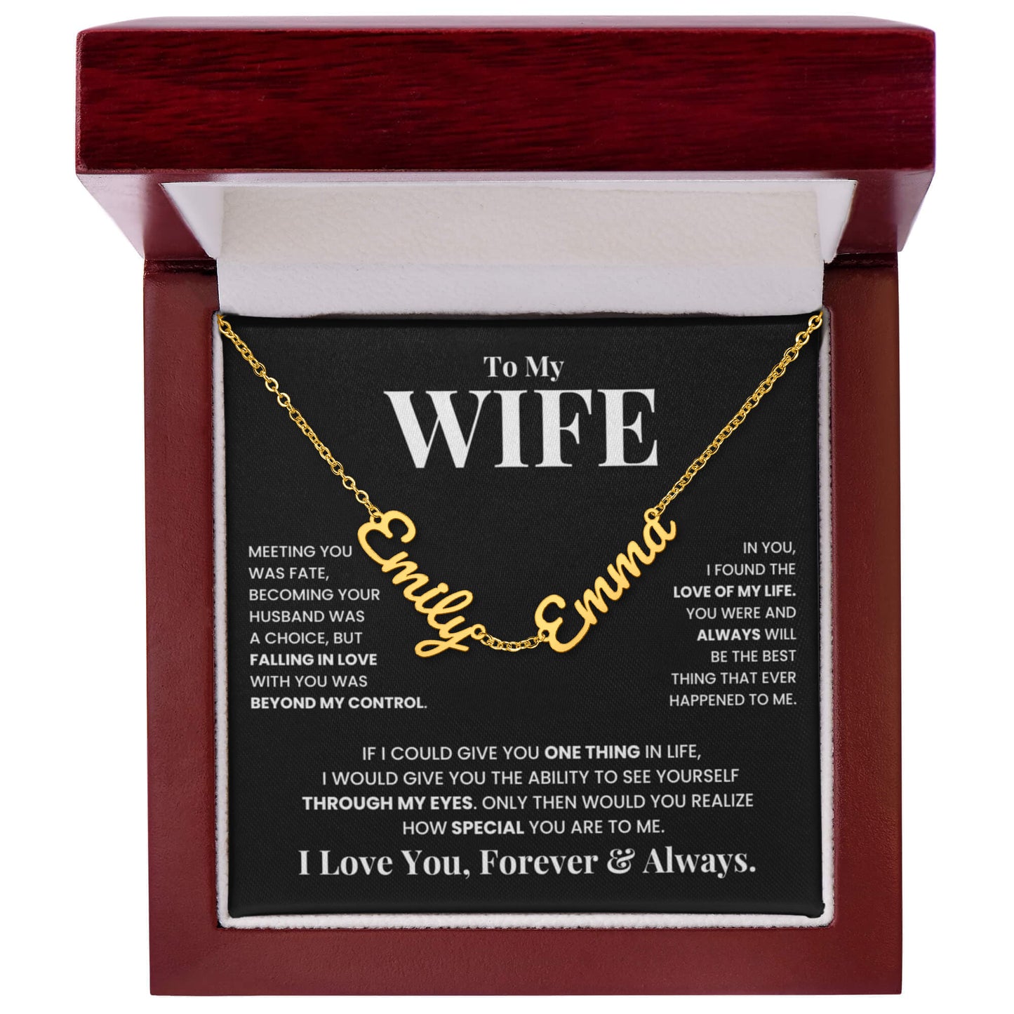 To My Wife | Love of My Life | Multiple Name Necklace (WHT TXT)