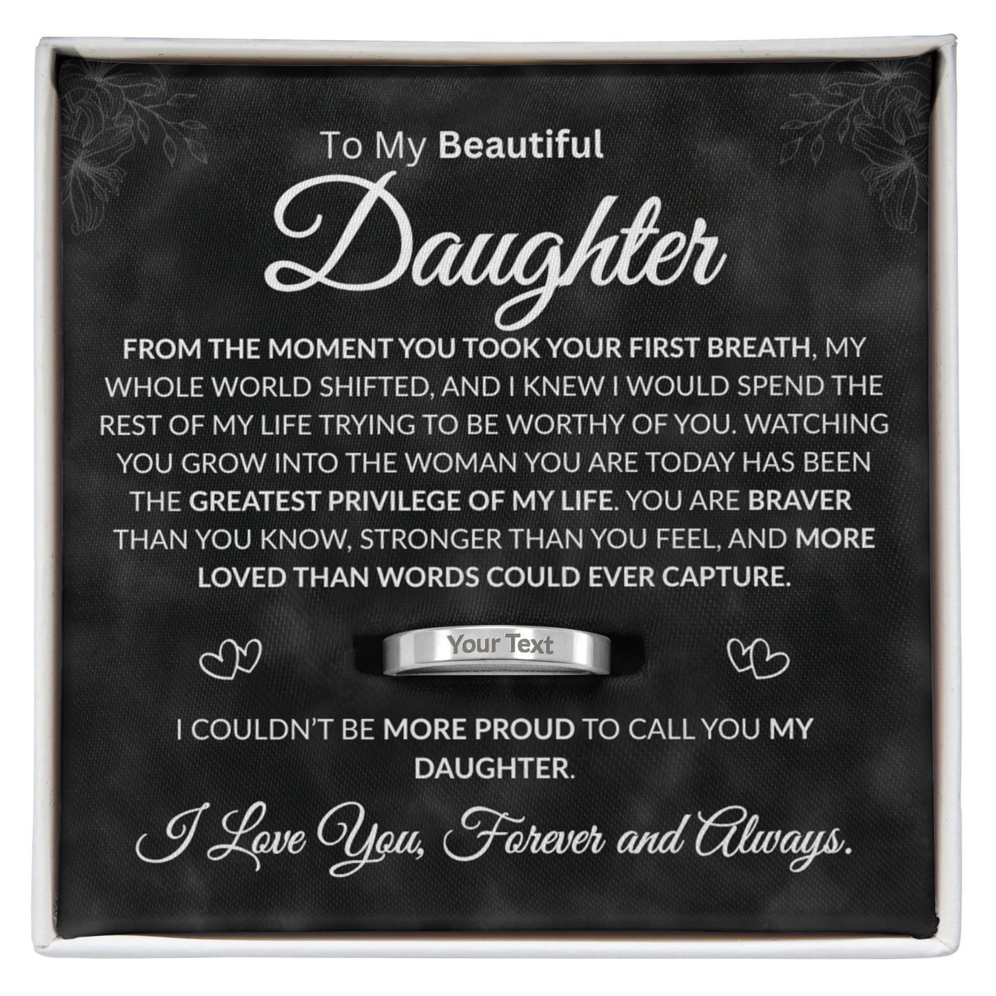Personalized ring for daughter from dad with heartfelt message card