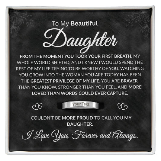Personalized ring for daughter from dad with heartfelt message card