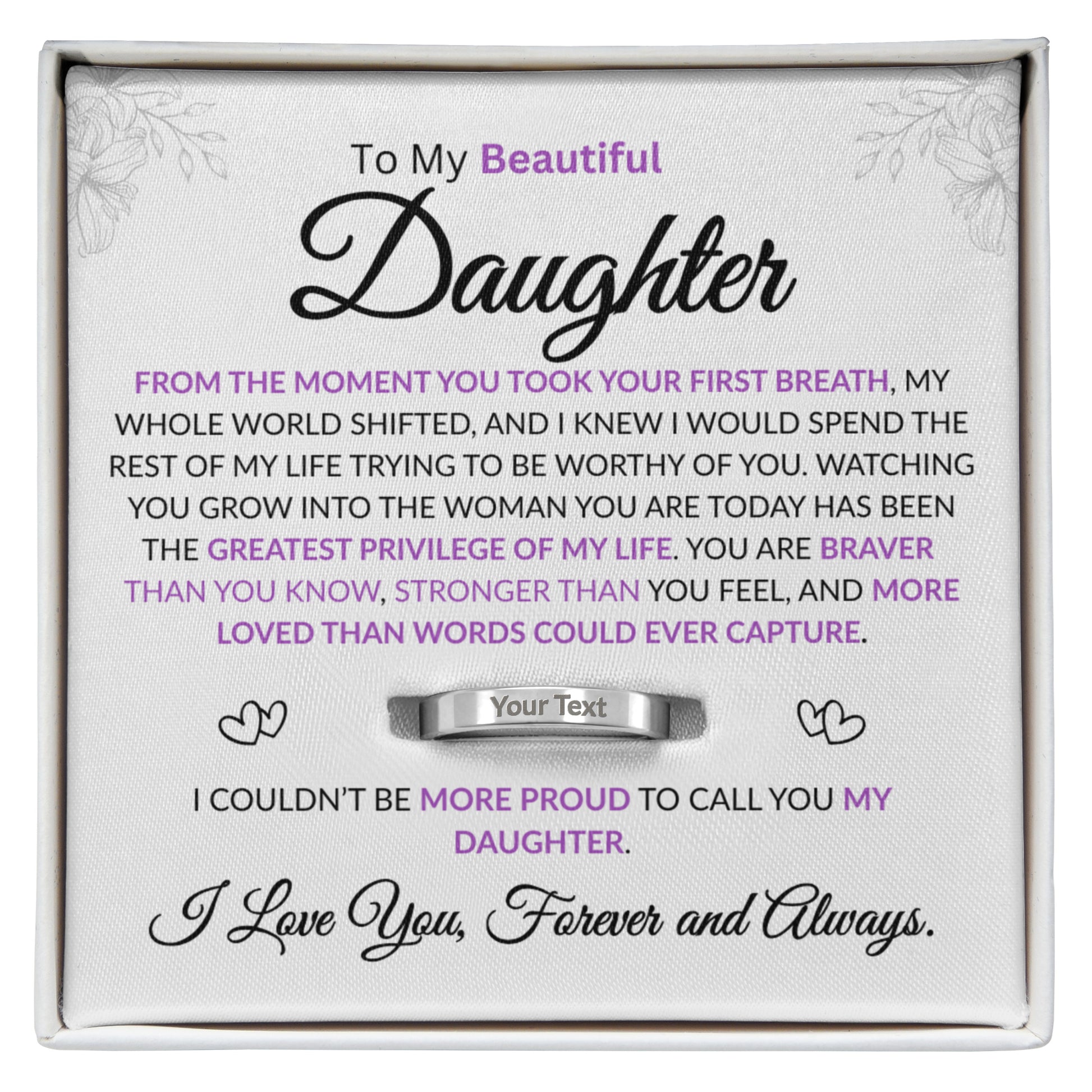 Personalized ring for daughter from dad with heartfelt message card