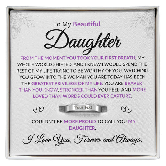 Personalized ring for daughter from dad with heartfelt message card