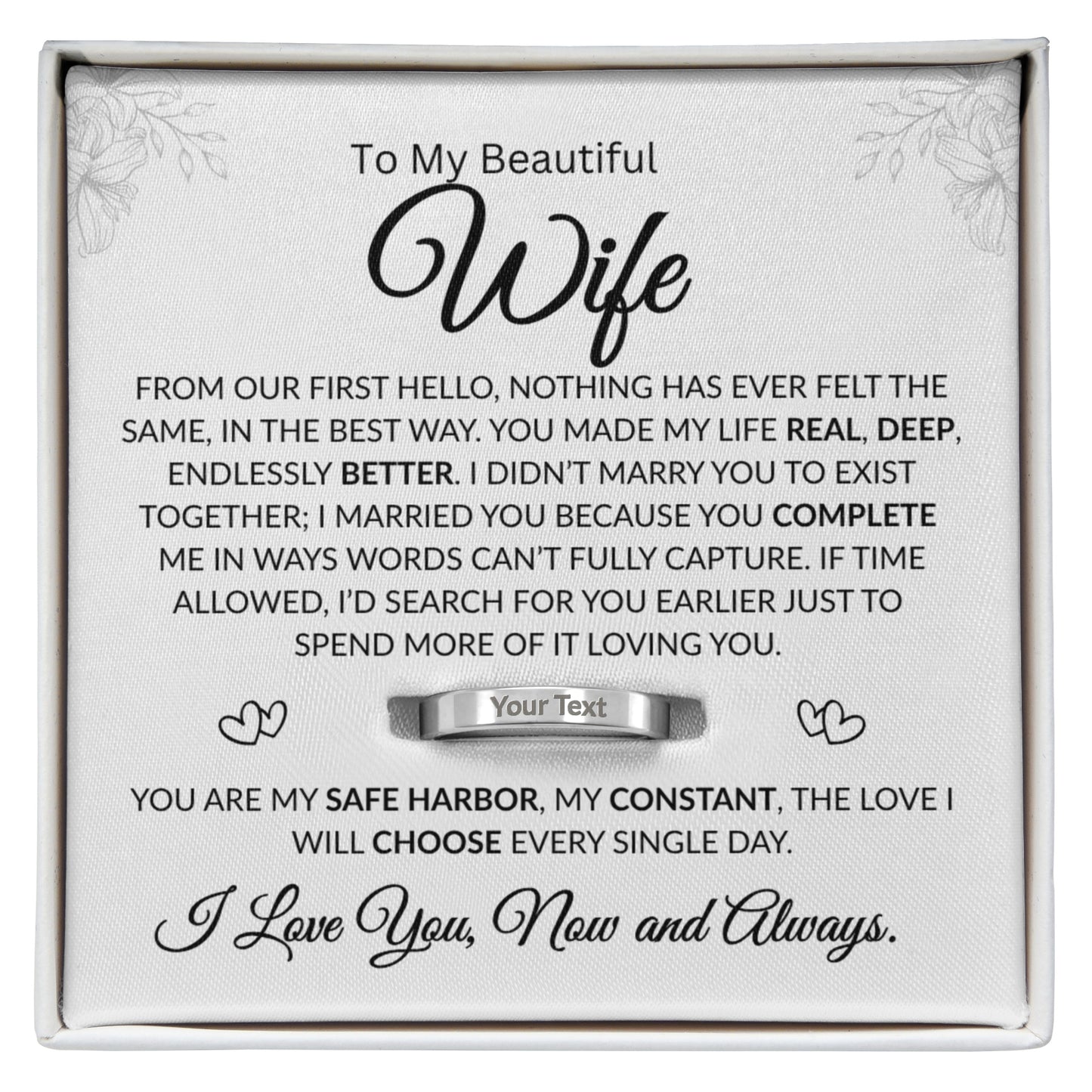 Custom Engraved Ring for Her – Personalized Message Band Gift (WHT)