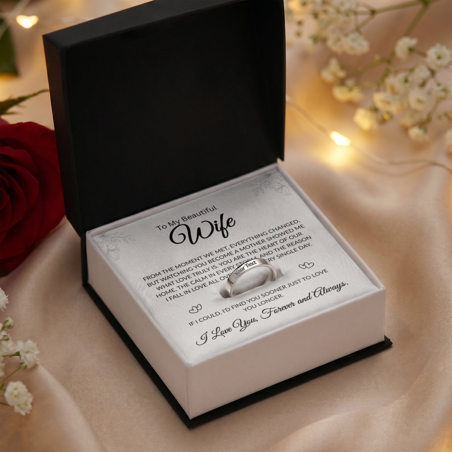 To My Beautiful Wife | Heart of Our Home | Engraved Ring (BLK TXT)