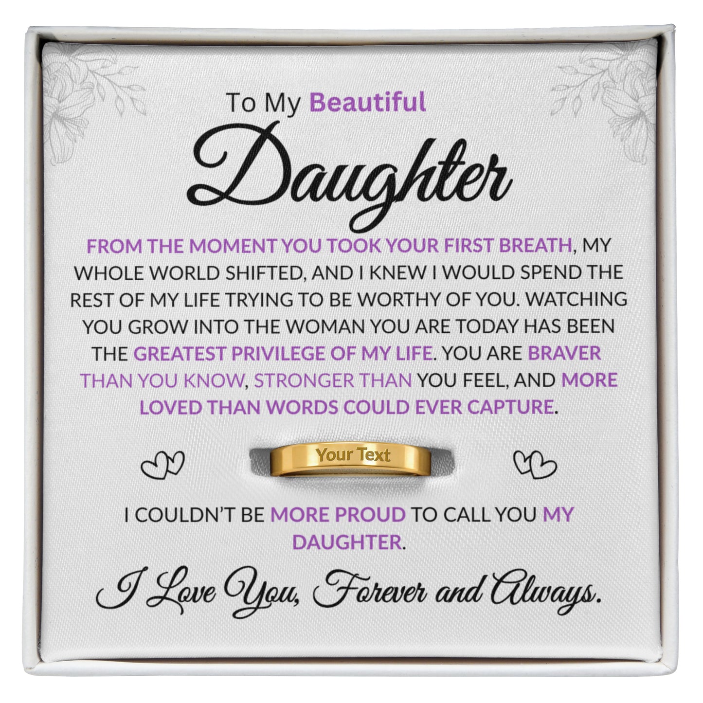 To my daughter personalized ring with emotional message card