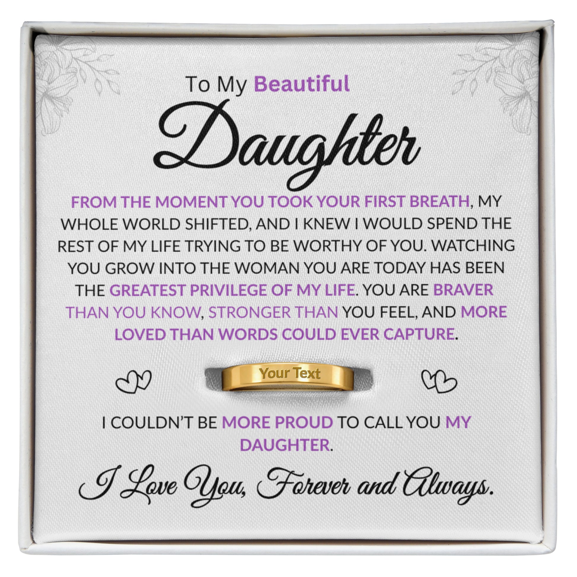 To my daughter personalized ring with emotional message card