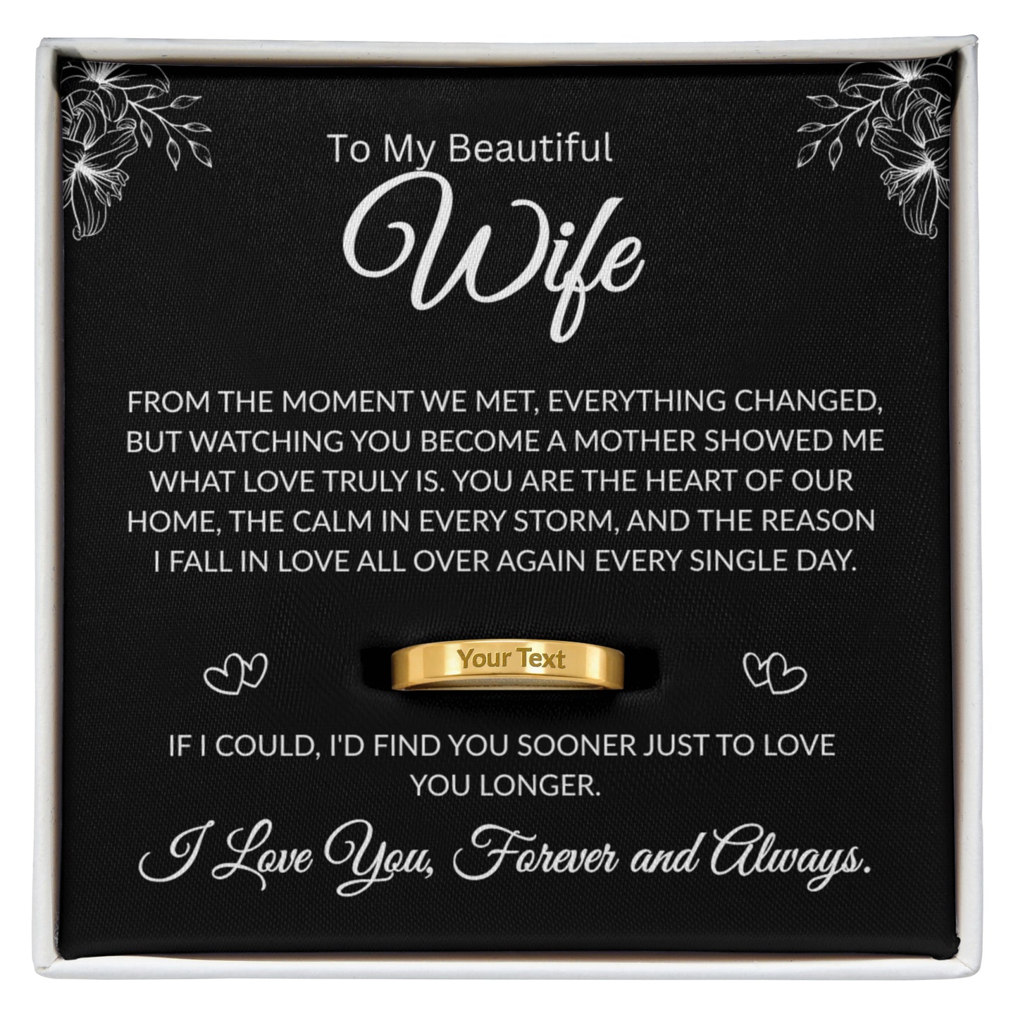 Engraved name bar ring forwife becoming a mother