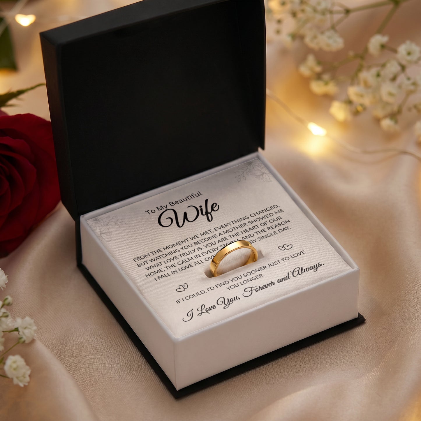 To My Beautiful Wife | Heart of Our Home | Engraved Ring (BLK TXT)