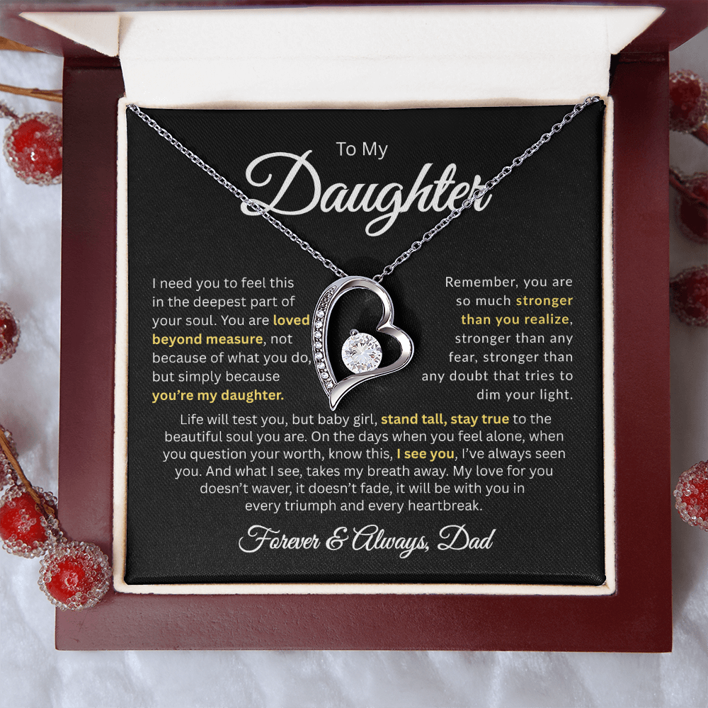 Birthday gift for daughter heart necklace with card
