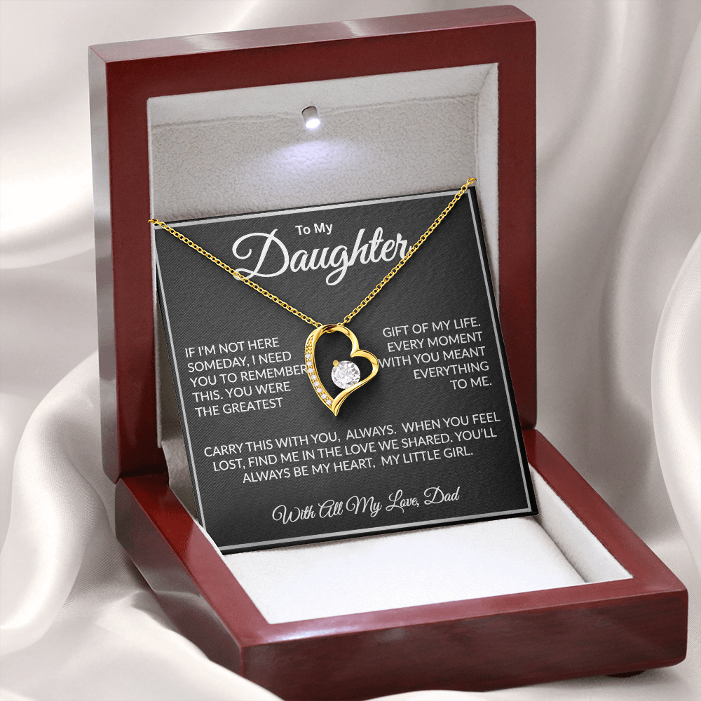 Gold jewelry gift for daughter with meaningful message card and luxury box