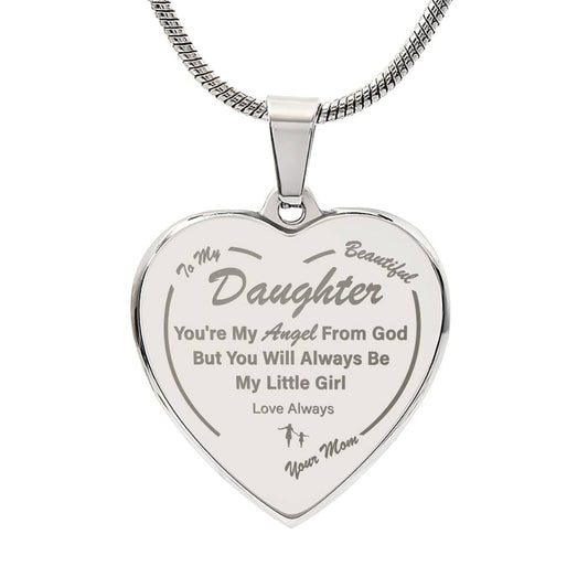 To My Daughter | My Angel | Engraved Heart Necklace