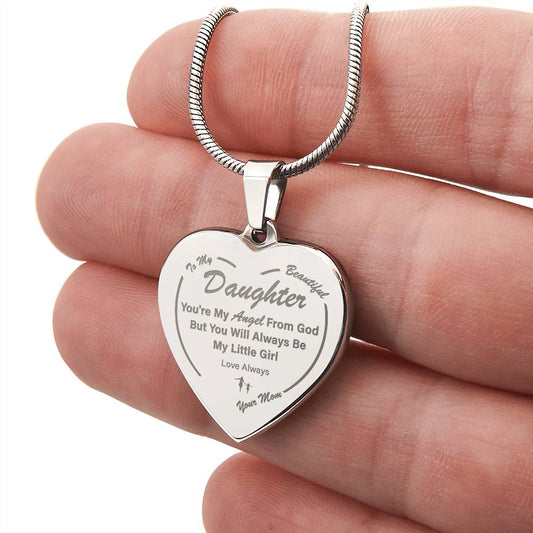 To My Daughter | My Angel | Engraved Heart Necklace