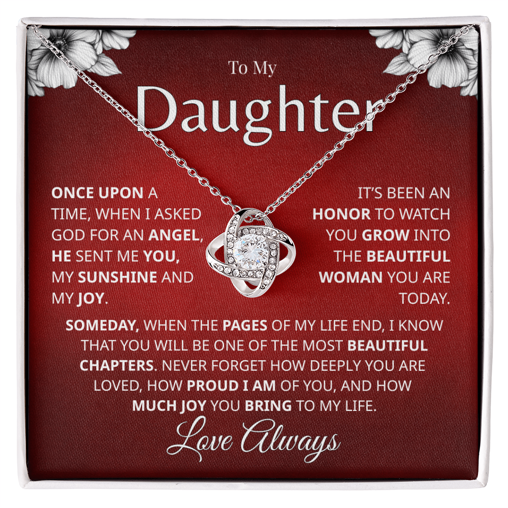 To My Daughter Love Always white gold necklace message card
