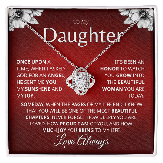 To My Daughter Love Always white gold necklace message card