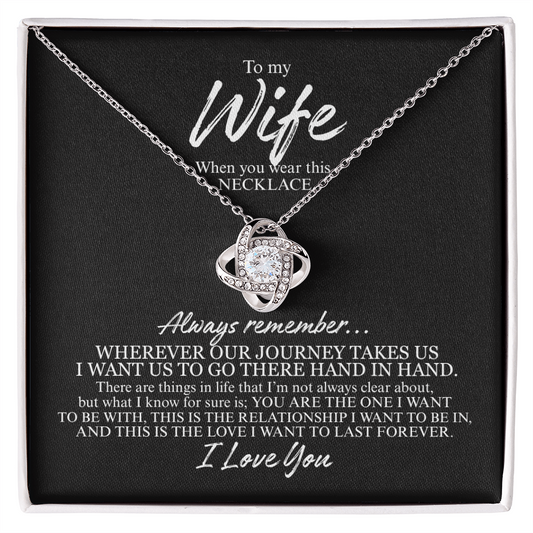 To My Wife love knot necklace gift with black message card