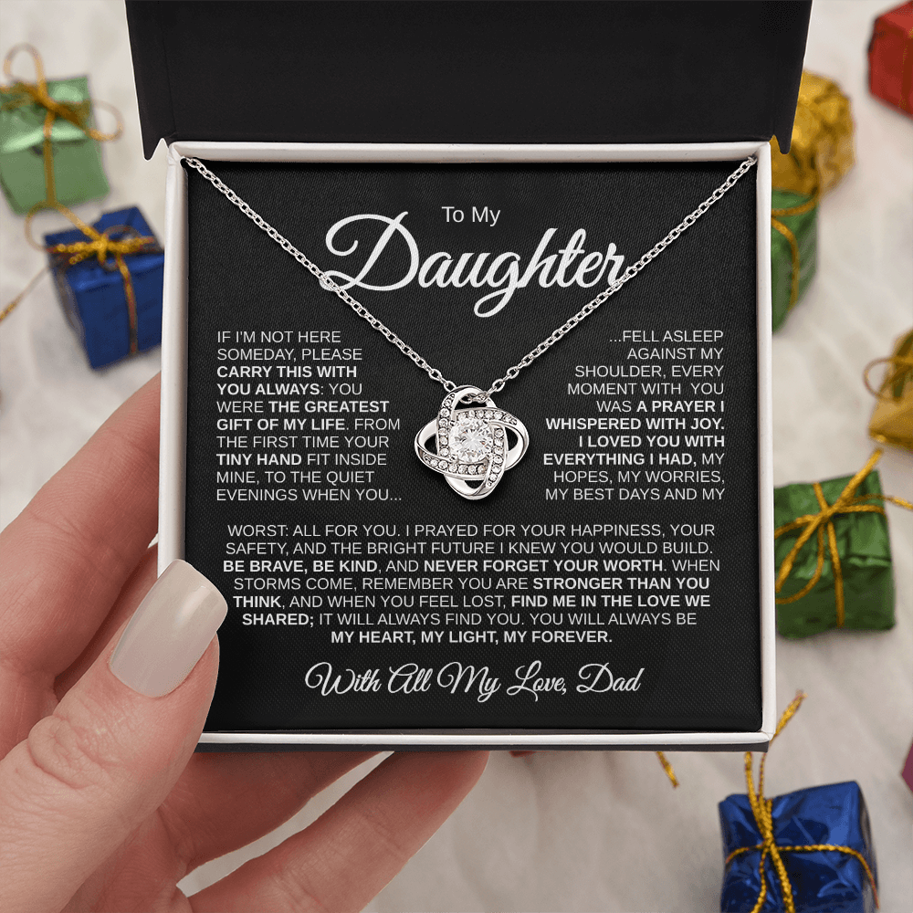 To My Daughter | Greatest Gift of My Life | Love Knot Necklace (WHT)