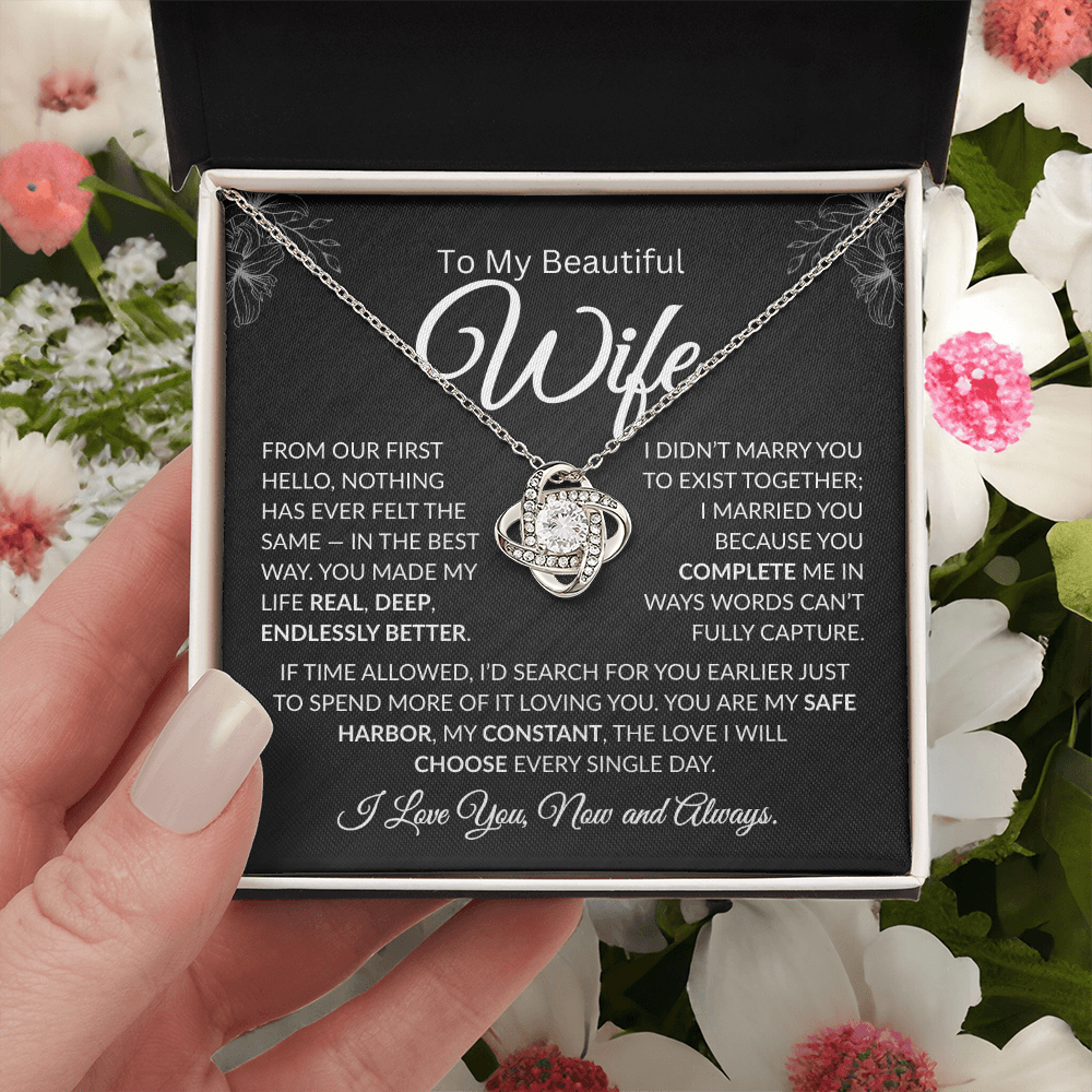 to my beautiful wife | Nothing has ever been the same Love knot necklace
