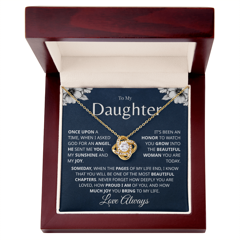 To My Daughter necklace with blue floral message card