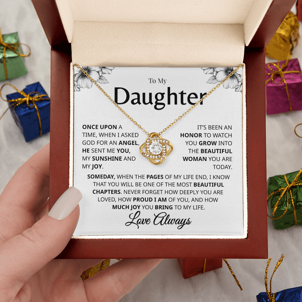 Daughter keepsake gold necklace with emotional message card