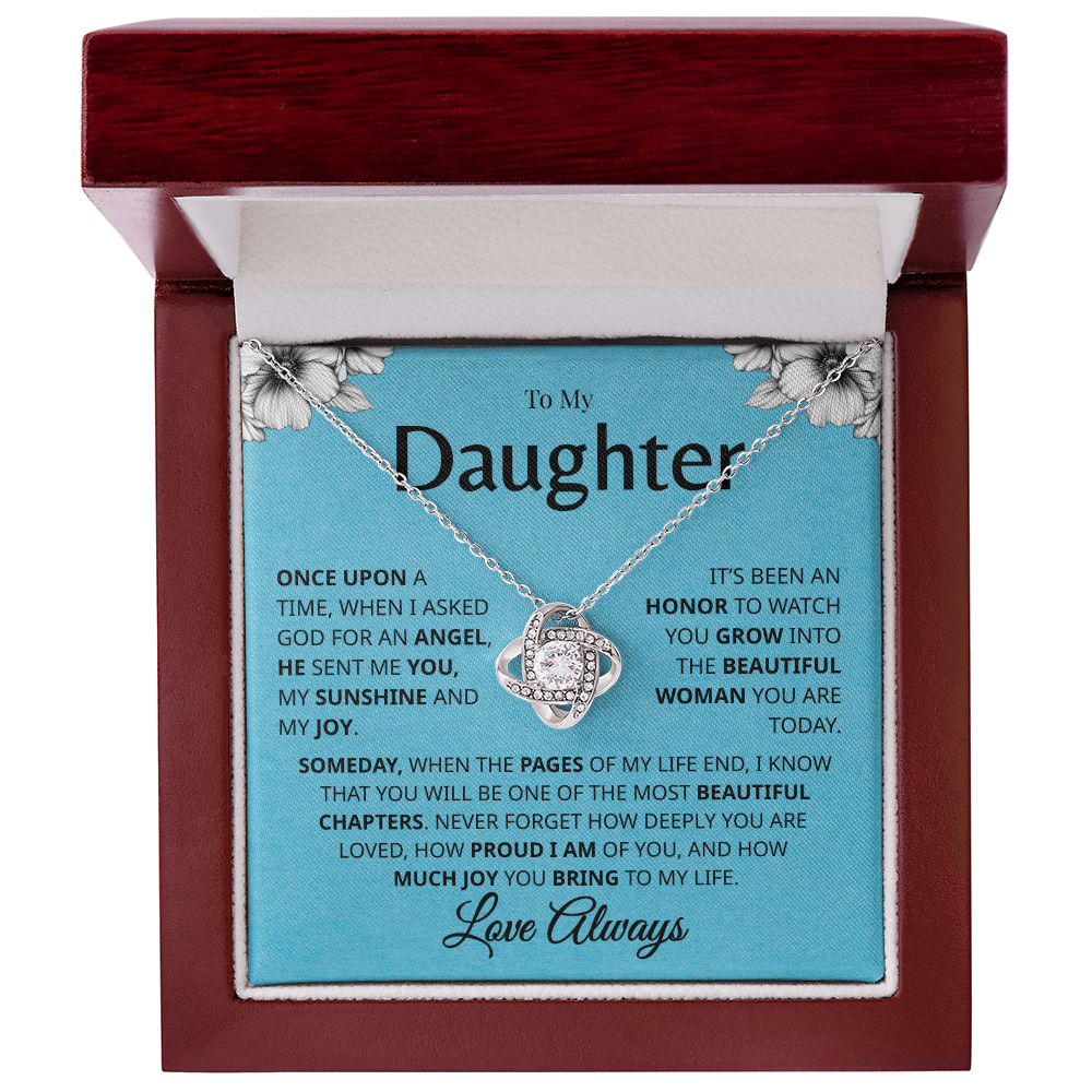 To My Daughter necklace with light blue floral message card