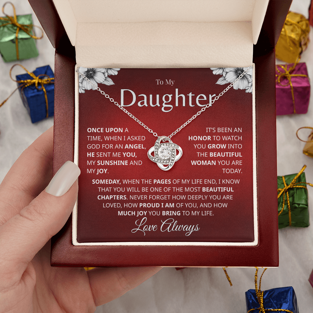 To My Daughter necklace with blue floral message card