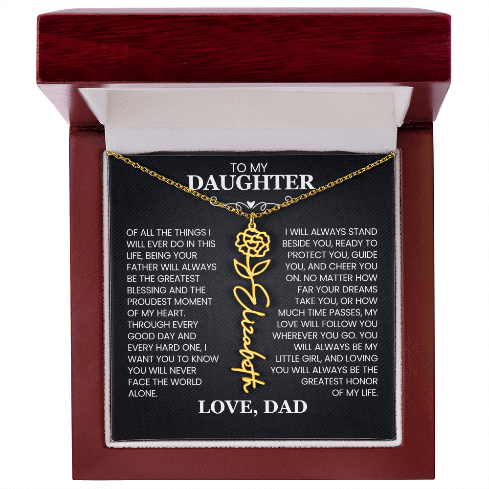 To My Daughter | Greatest Blessing | Birth Flower Name Necklace