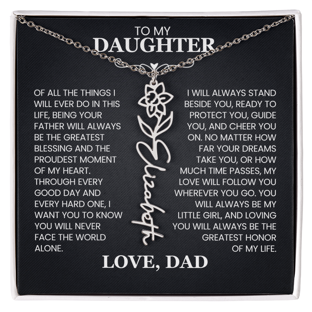Personalized daughter necklace message card from dad about love, guidance, and protection