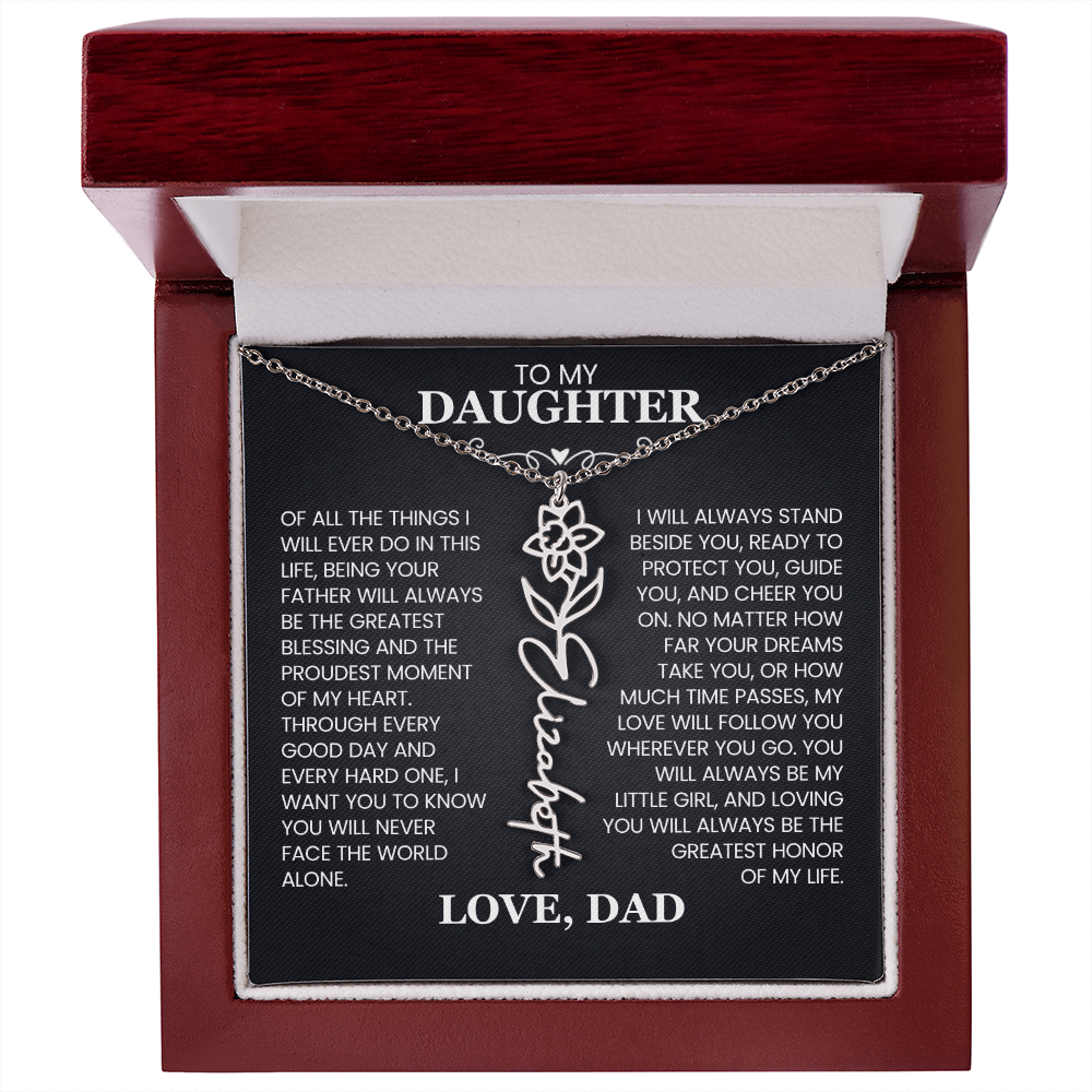 To My Daughter | Greatest Blessing | Birth Flower Name Necklace