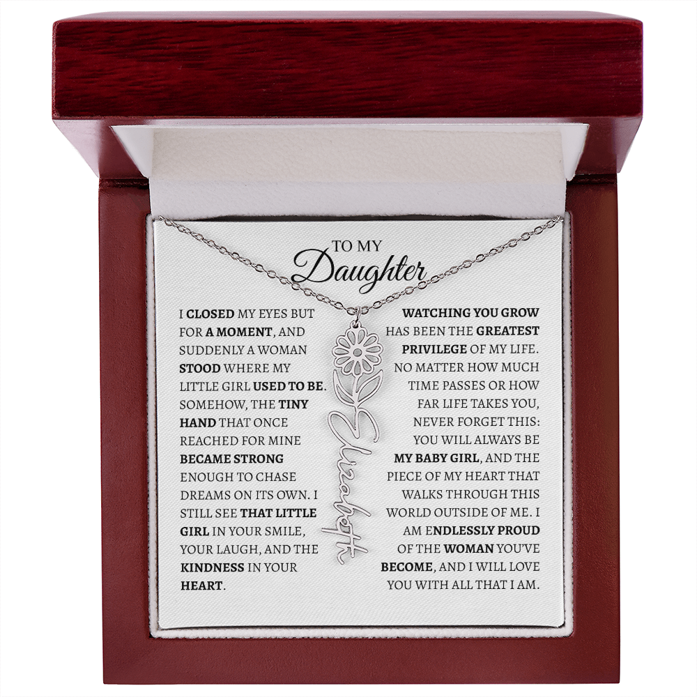 Daughter Gift from Dad — I Closed My Eyes for a Moment Birth Flower Name Necklace