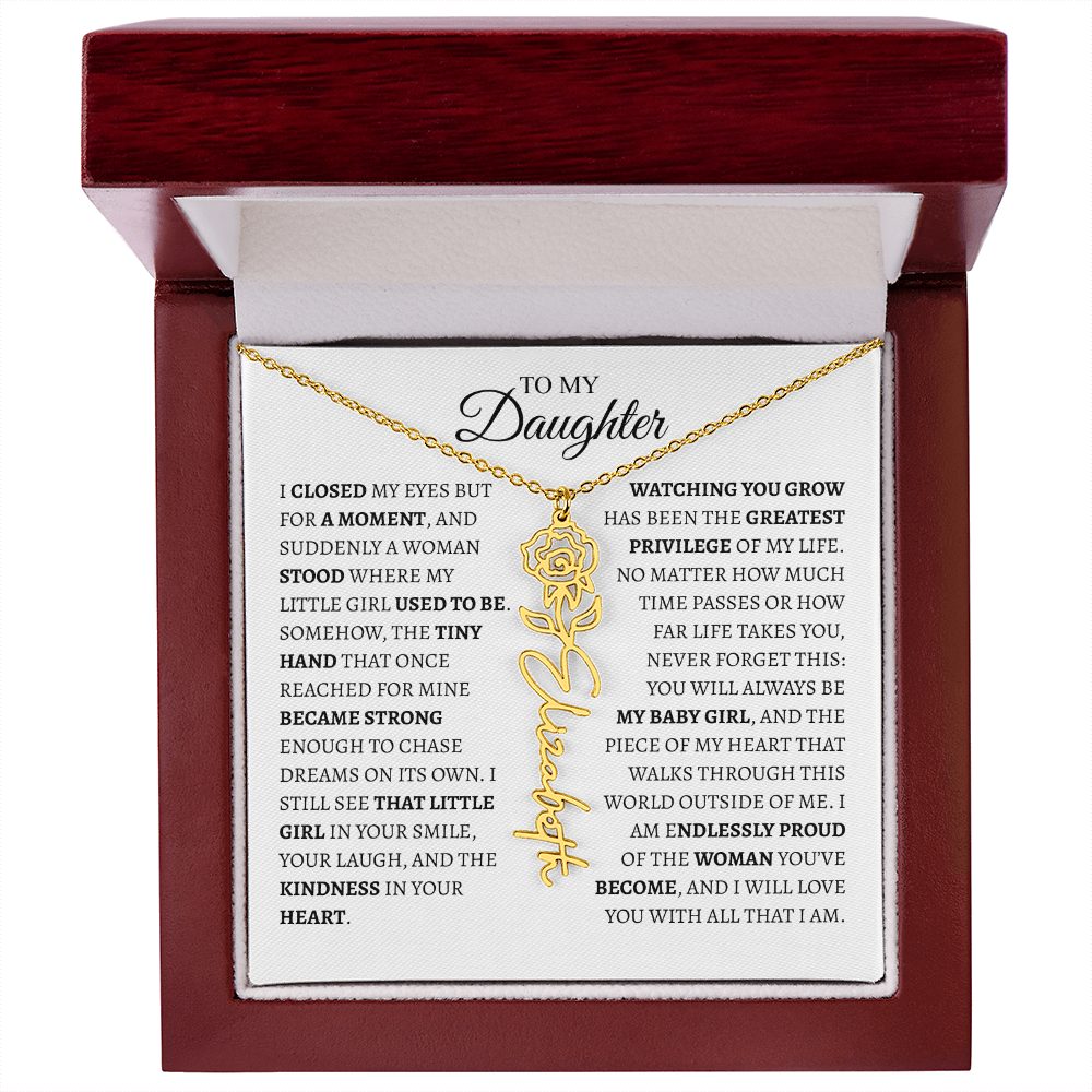 Daughter Gift from Dad — I Closed My Eyes for a Moment Birth Flower Name Necklace