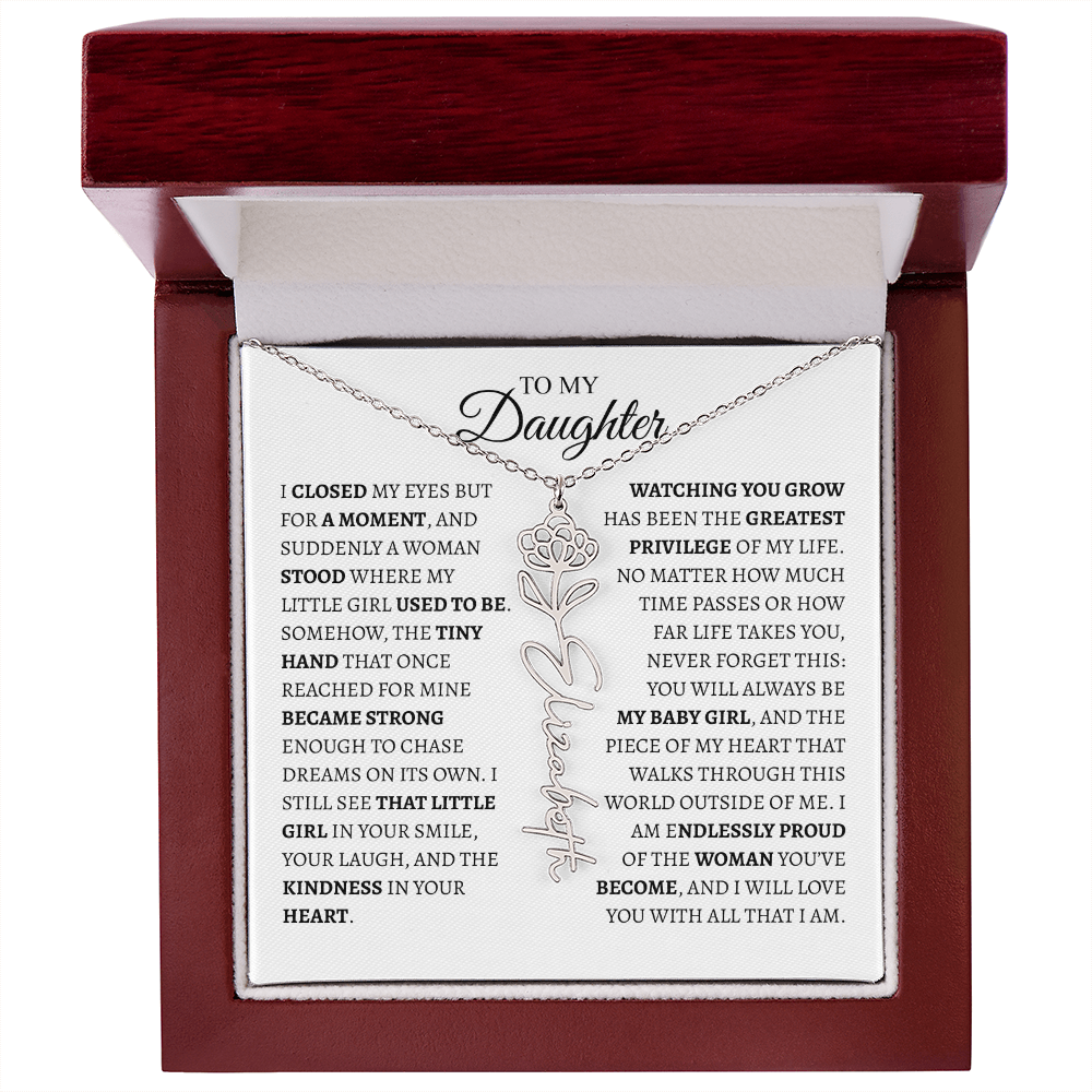 Daughter Gift from Dad — I Closed My Eyes for a Moment Birth Flower Name Necklace