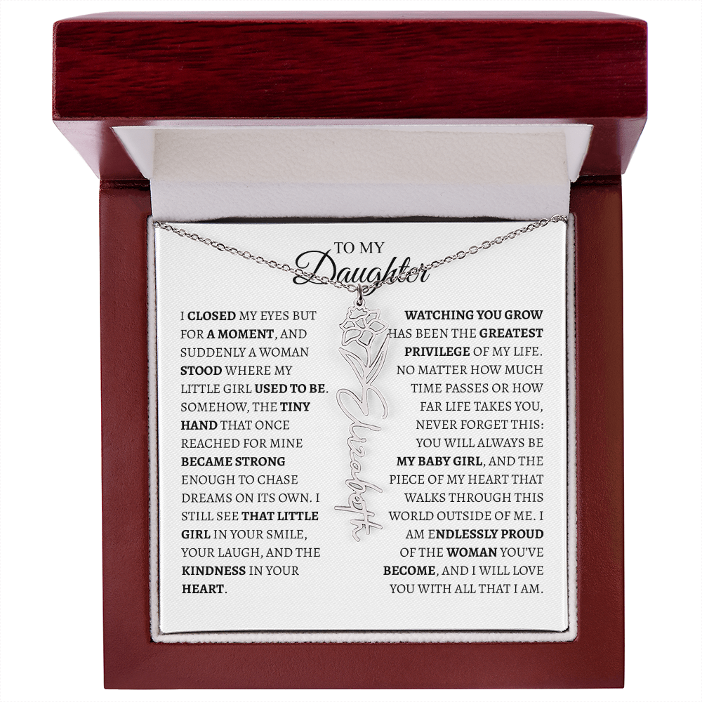 Daughter Gift from Dad — I Closed My Eyes for a Moment Birth Flower Name Necklace