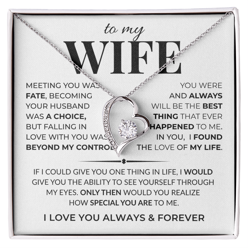 To My Wife Forever Love Necklace with heart pendant and message card