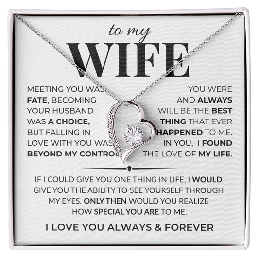 To My Wife Forever Love Necklace with heart pendant and message card