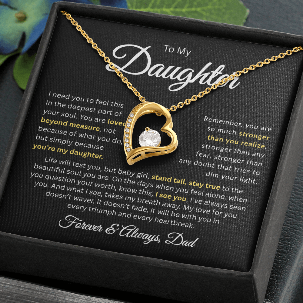 Birthday gift for daughter heart necklace with card