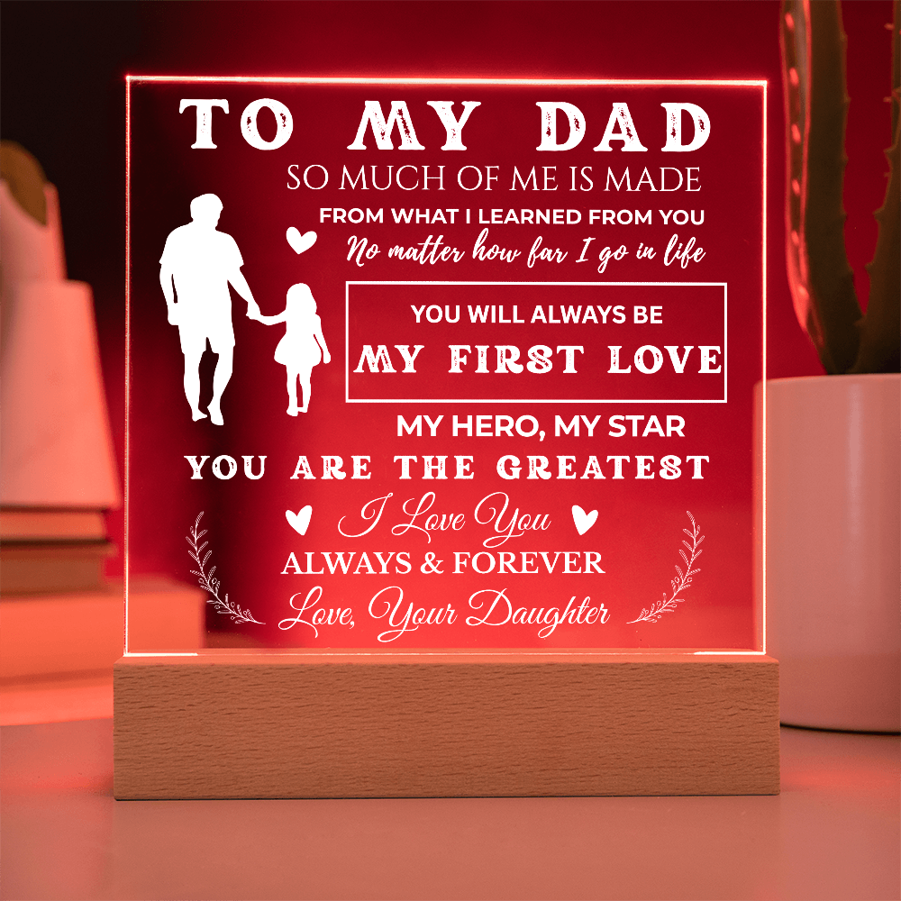 Father daughter acrylic plaque with LED wooden base