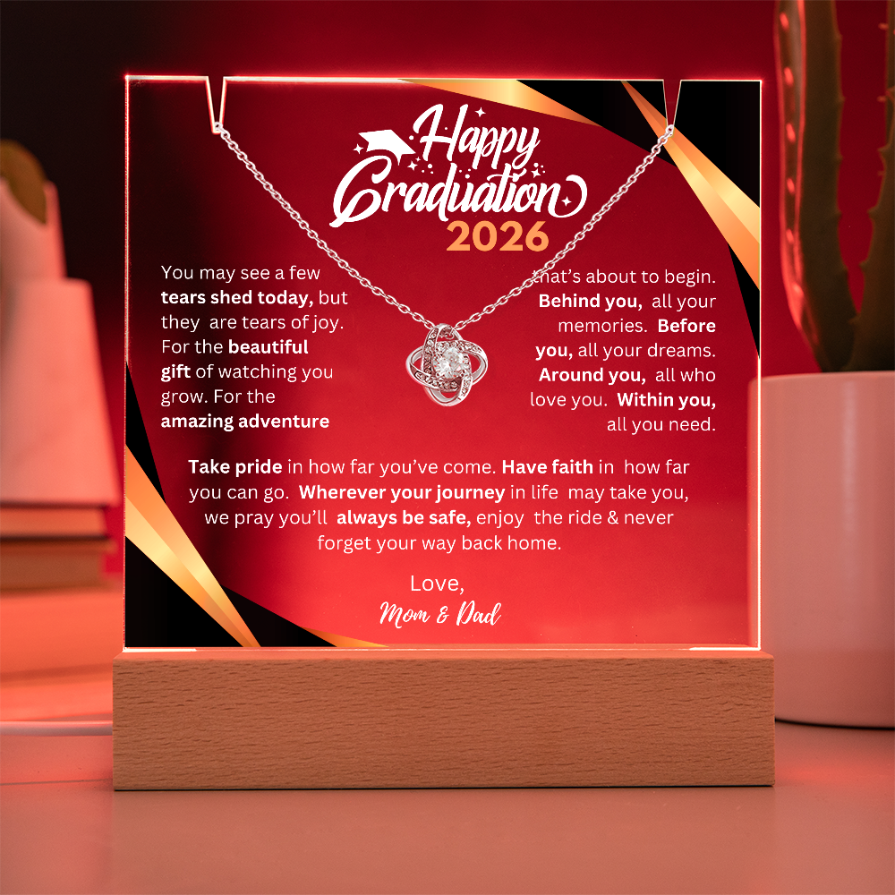 Happy Graduation 2026 | Before You All You Need | Love Knot Necklace Plaque (WHT TXT)