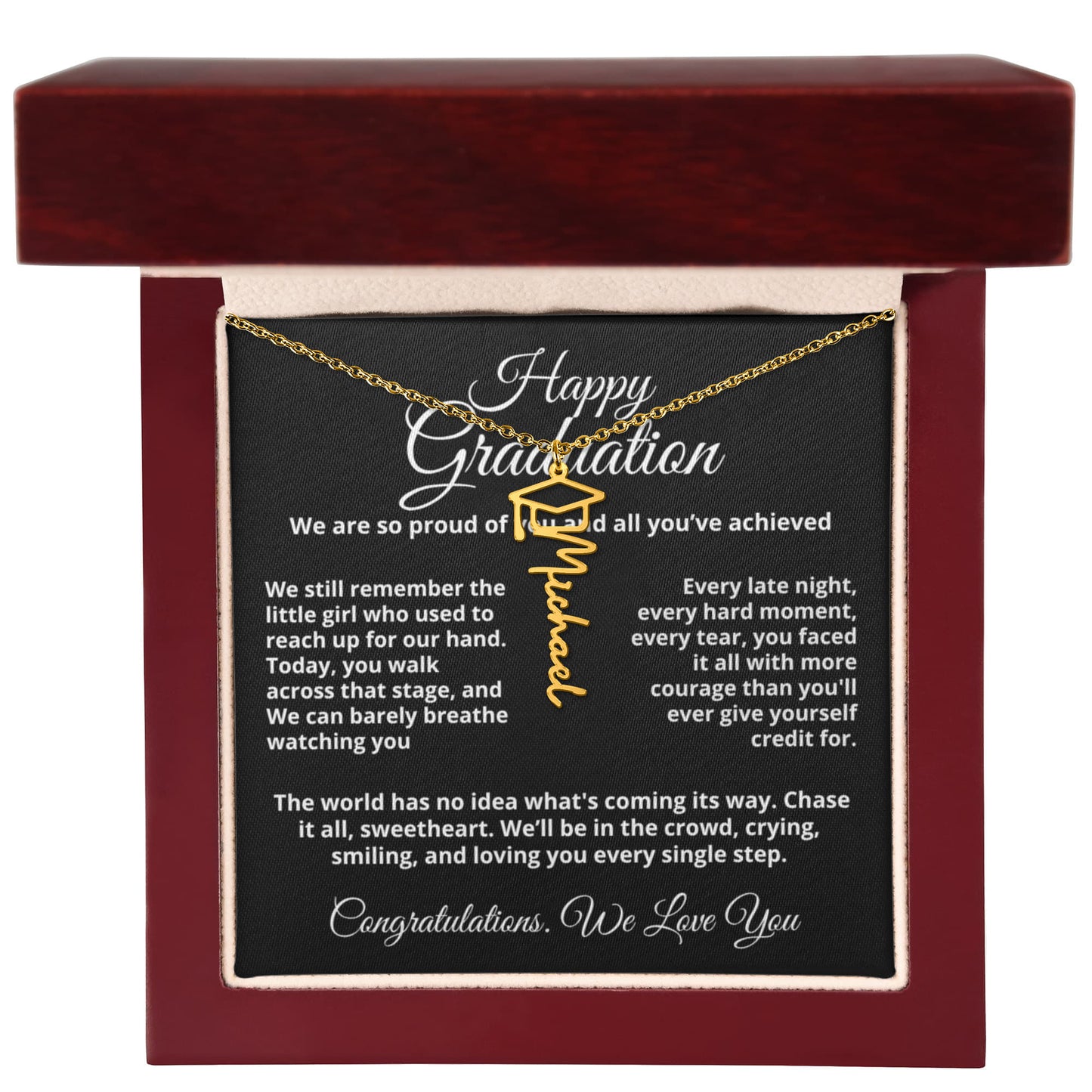 Proud parents graduation message daughter jewelry gift