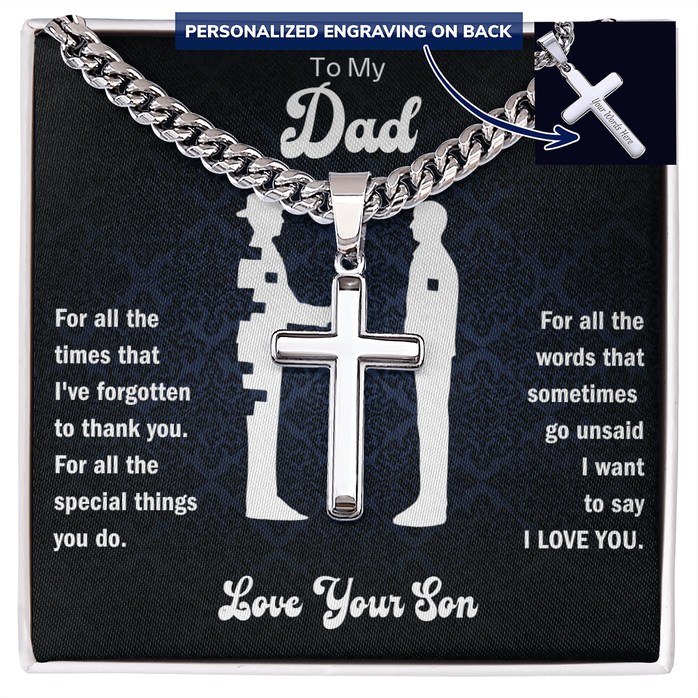 personalized cross necklace with Cuban link chain engraved name