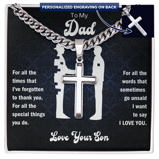 personalized cross necklace with Cuban link chain engraved name