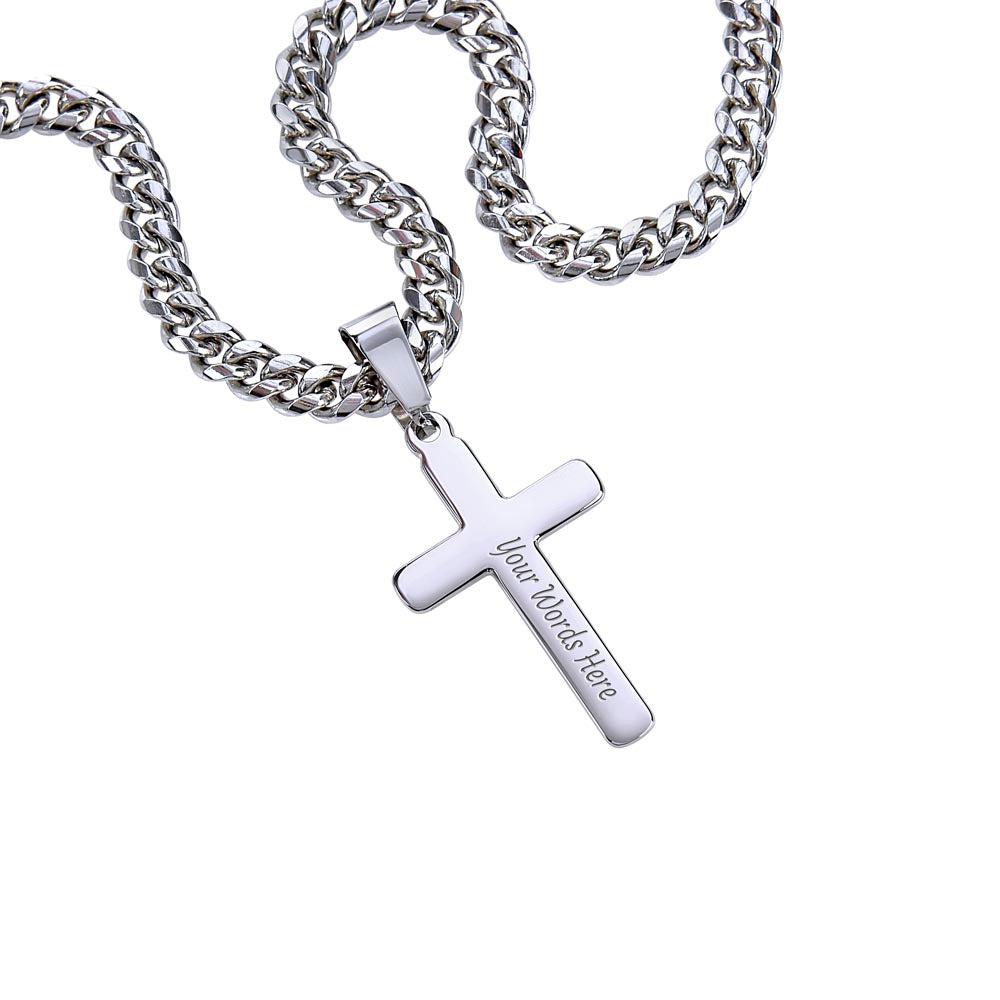 custom cross pendant with Cuban chain faith jewelry gift