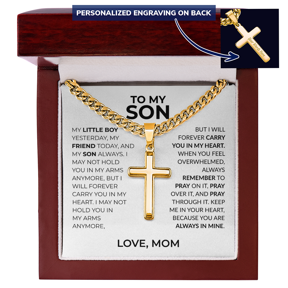 personalized faith necklace for son with message card