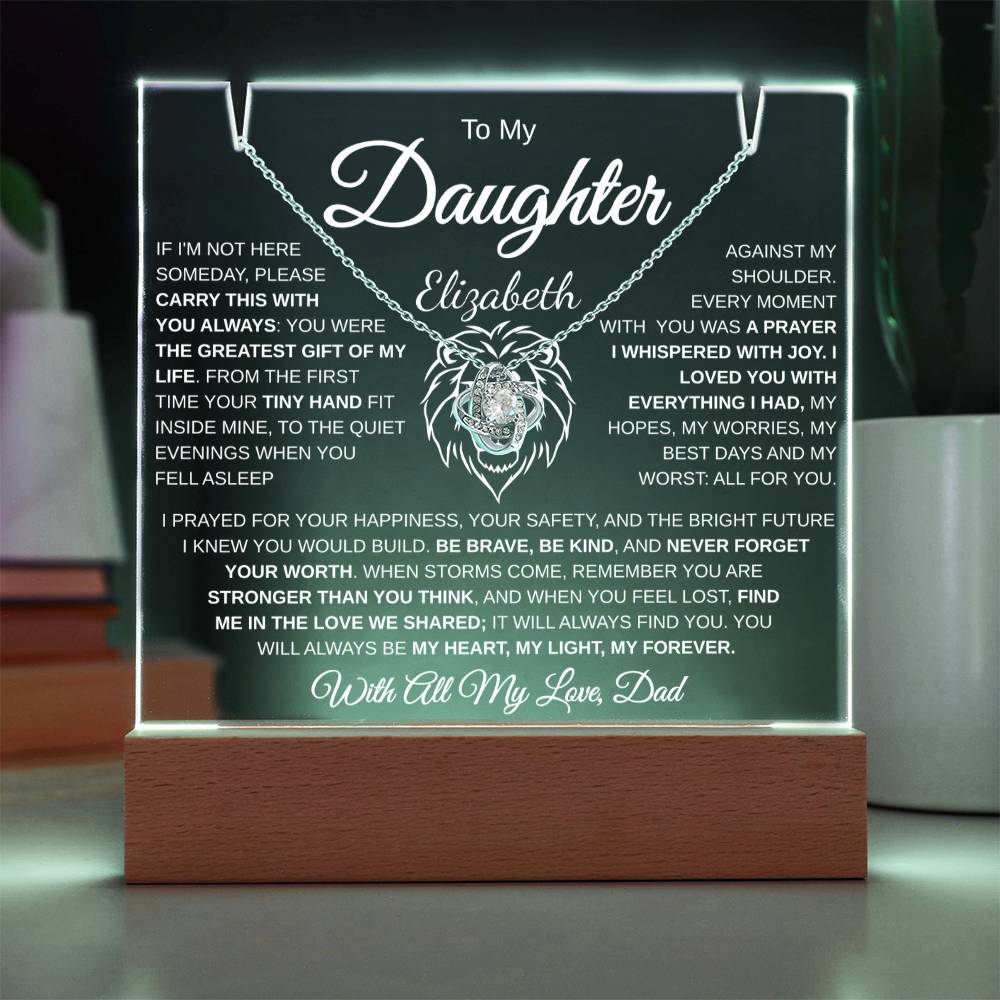 To my daughter personalized LED acrylic plaque with her name printed from dad