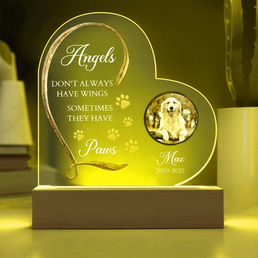 Personalized Heart Acrylic Pet Plaque | LED Memorial
