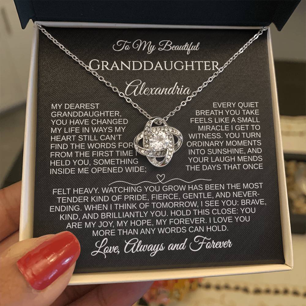 To My Beautiful Granddaughter | You Are My Joy | Personalized Love Knot Necklace