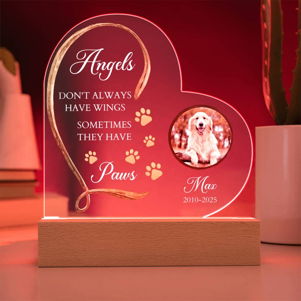 Personalized Heart Acrylic Pet Plaque | LED Memorial