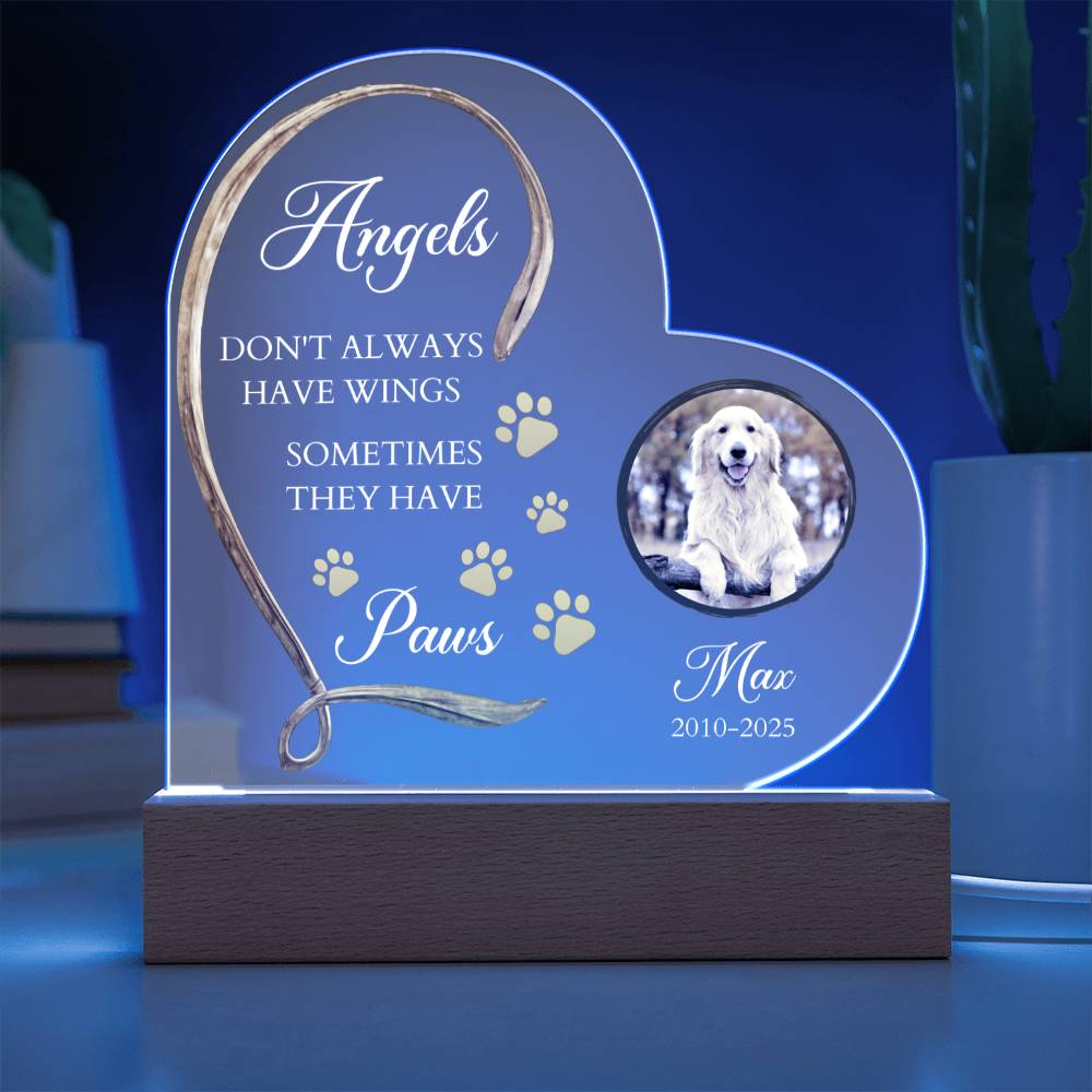 Personalized Heart Acrylic Pet Plaque | LED Memorial