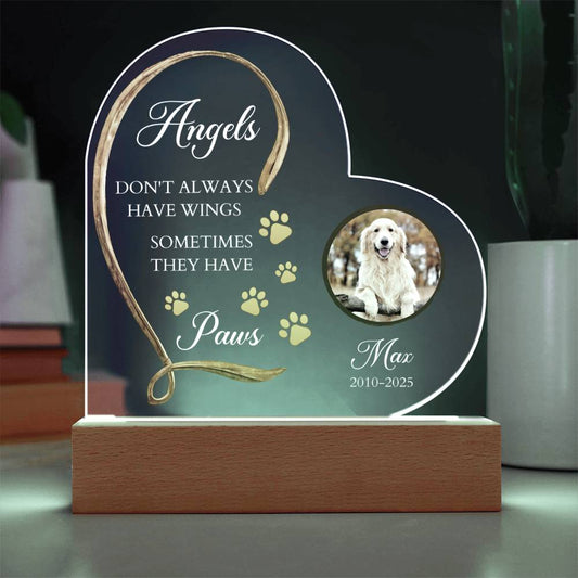 Personalized Heart Acrylic Pet Plaque | LED Memorial