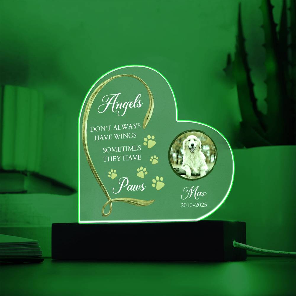 Personalized Heart Acrylic Pet Plaque | LED Memorial