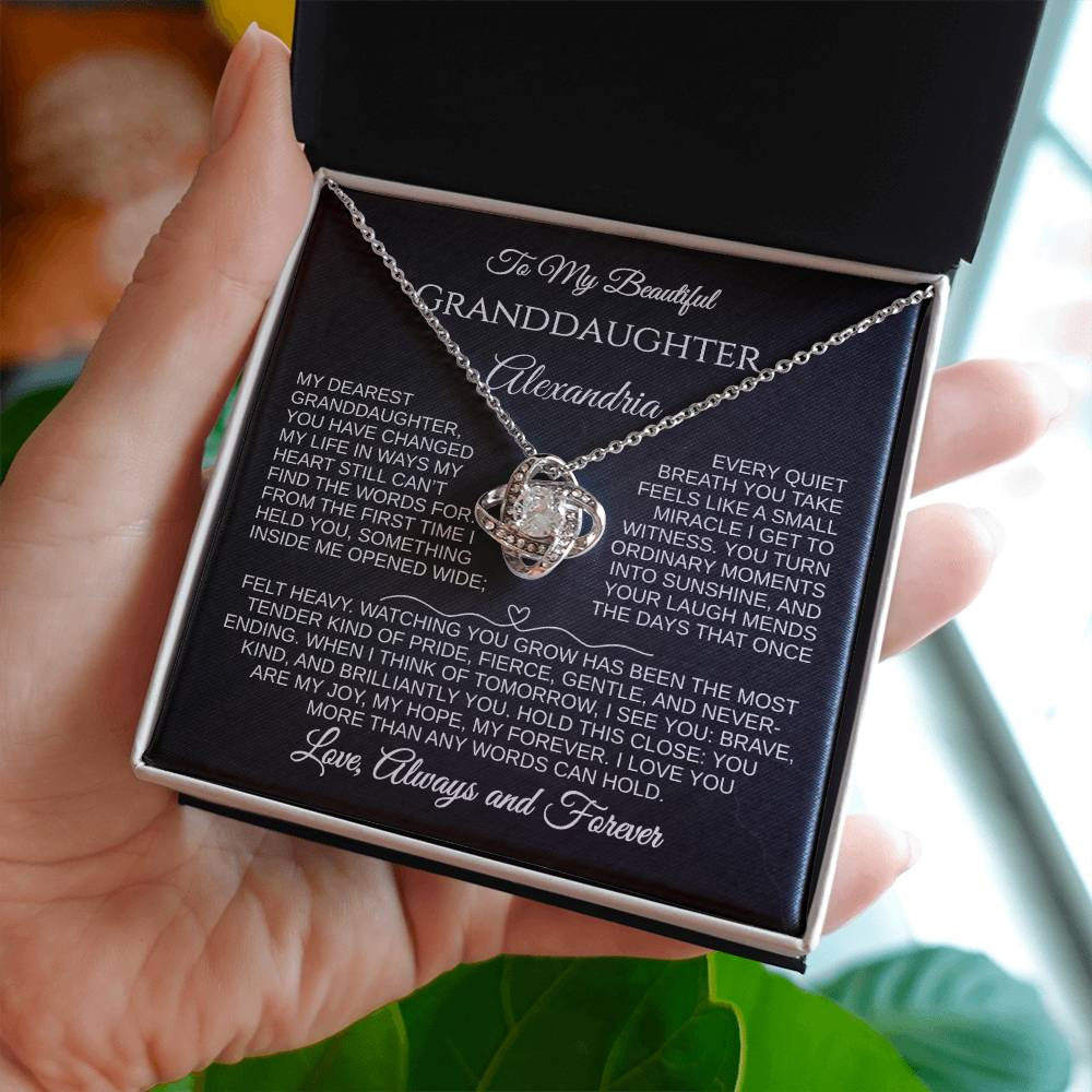 To My Beautiful Granddaughter | You Are My Joy | Personalized Love Knot Necklace